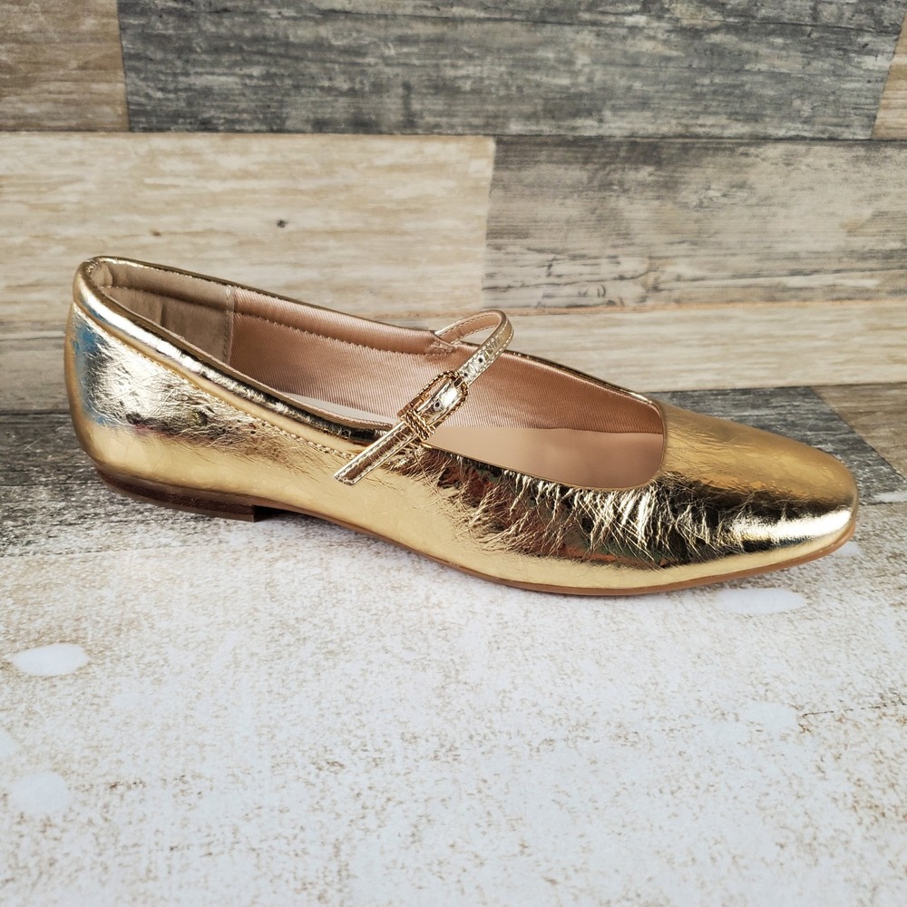 Dolce Vita Aileen Womens Mary Jane Flats Sz 6 M Gold Leather Buckle Square Toe